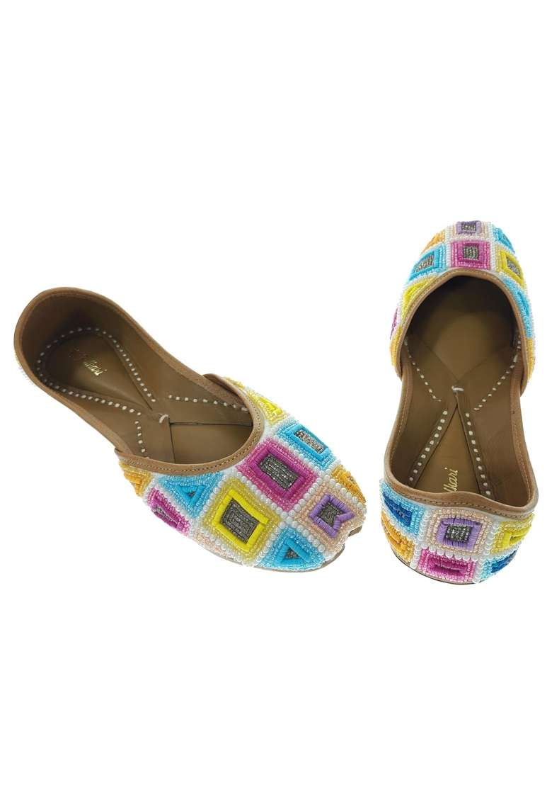 Fulkari Women Kalmia Multicolor Genuine Soft Leather Embroidered Jutis - Indya