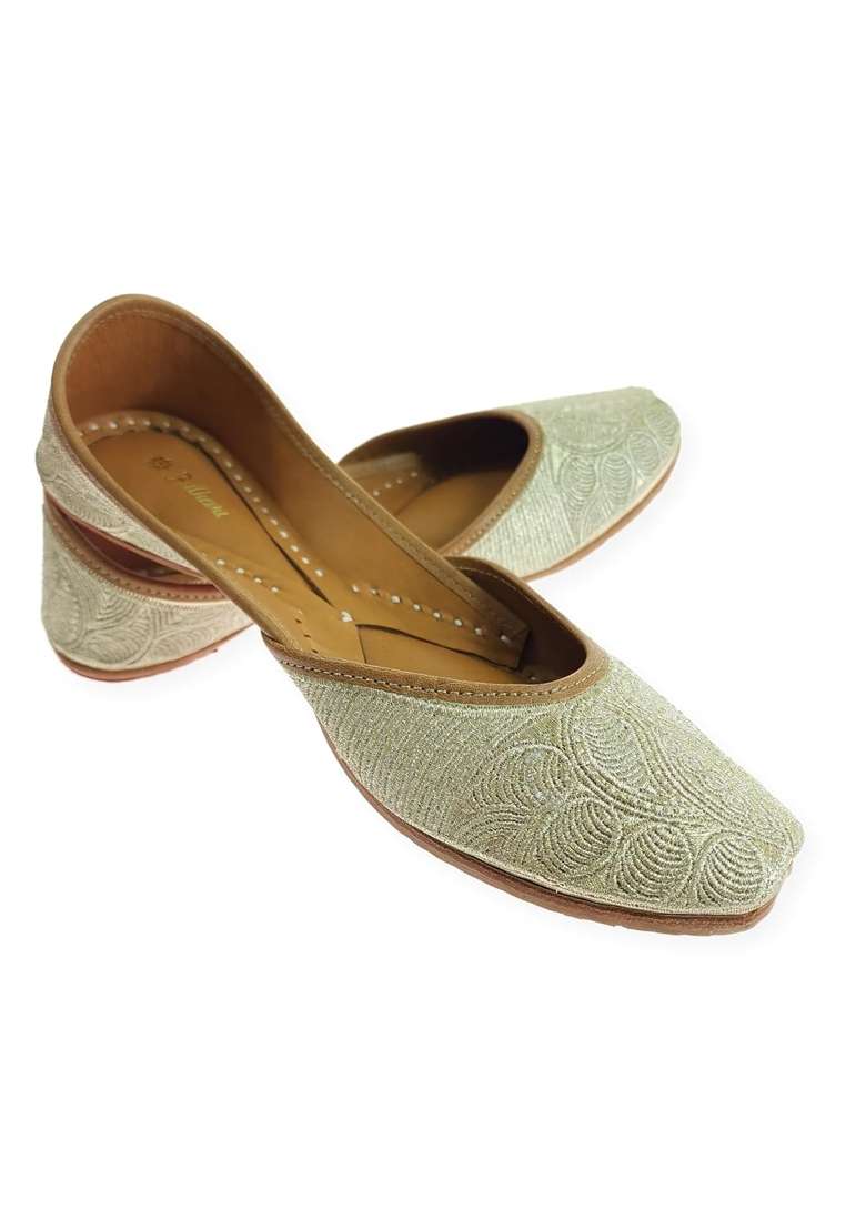 Fulkari Women Carry Gold Genuine Soft Leather Embroidered Jutis - Indya