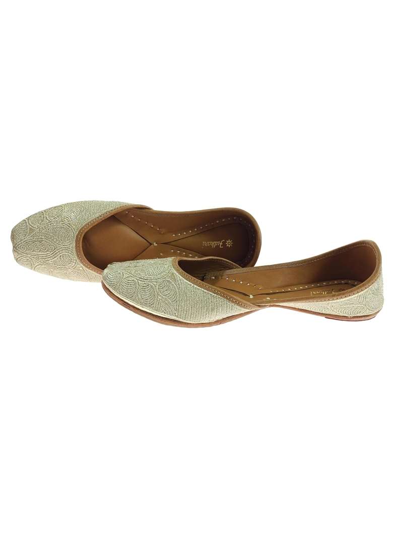 Fulkari Women Carry Gold Genuine Soft Leather Embroidered Jutis - Indya