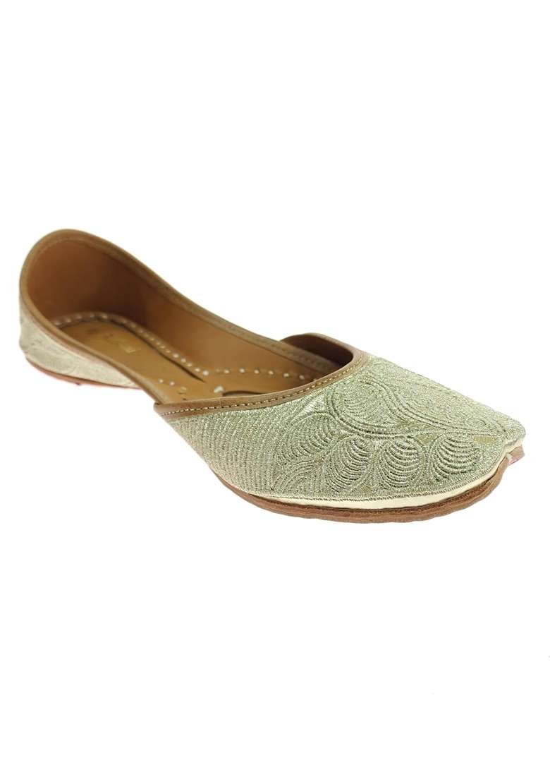 Fulkari Women Carry Gold Genuine Soft Leather Embroidered Jutis - Indya