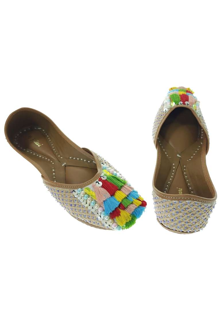 Fulkari Women Forsythia Multicolor Genuine Soft Leather Embroidered Jutis - Indya