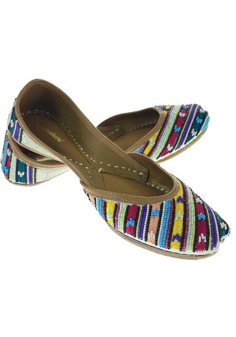 Fulkari Women Camellia Yellow Multicolor Genuine Soft Leather Embroidered Jutis