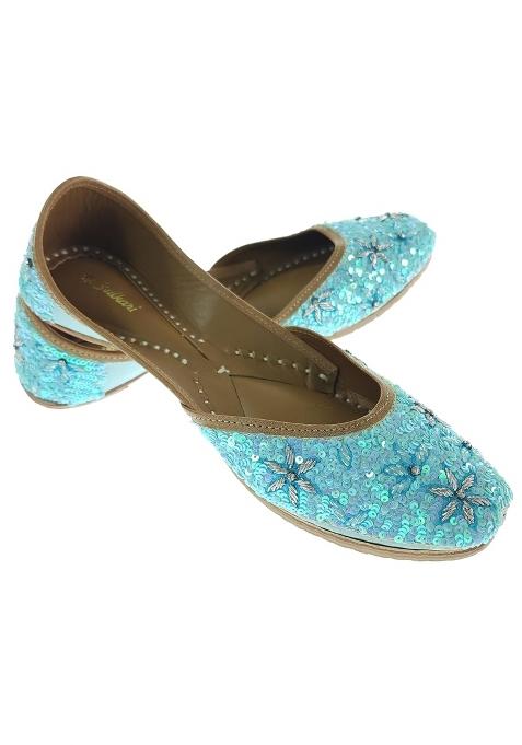 Fulkari Women Daylily Firoji Genuine Soft Leather Embroidered Jutis