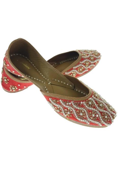 Fulkari Women Acacia Gold Genuine Soft Leather Embroidered Jutis