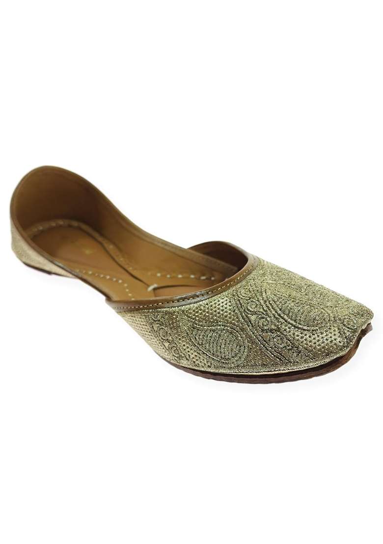 Fulkari Women Zarri Gold Genuine Soft Leather Embroidered Jutis - Indya