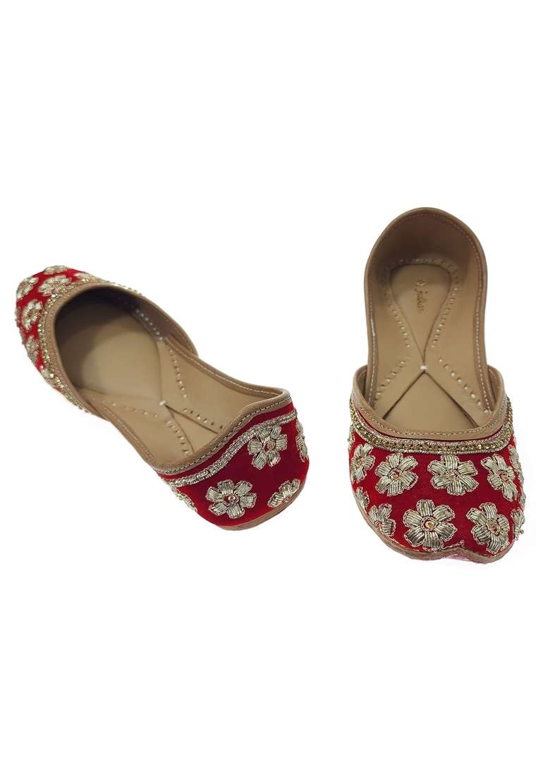 Fulkari Womens Snowflake Welvet Genuine Soft Leather Embroidered Jutis - Indya