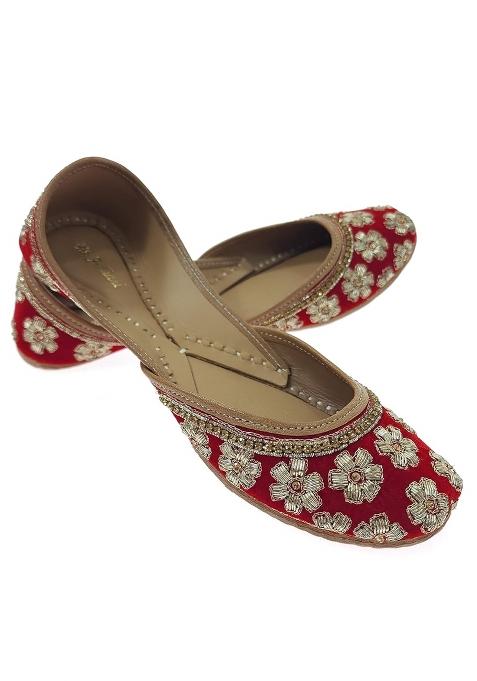 Fulkari Womens Snowflake Welvet Genuine Soft Leather Embroidered Jutis