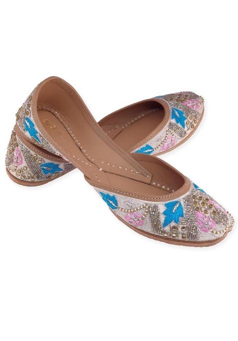 Fulkari Womens Mimosa Multi Genuine Soft Leather Embroidered Jutis