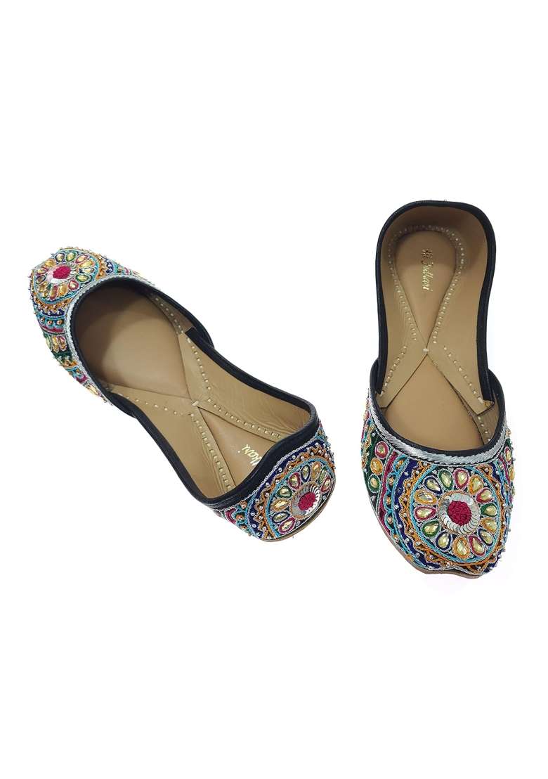 Fulkari Womens Wedelia Gold Formal Genuine Soft Leather Jutis - Indya