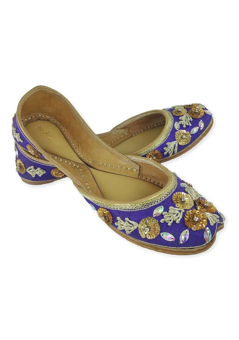 Fulkari Womens Soft Leather Bite and Pinch Free Marigold Gold Flat Jutti Ethnic Shoe - Indya