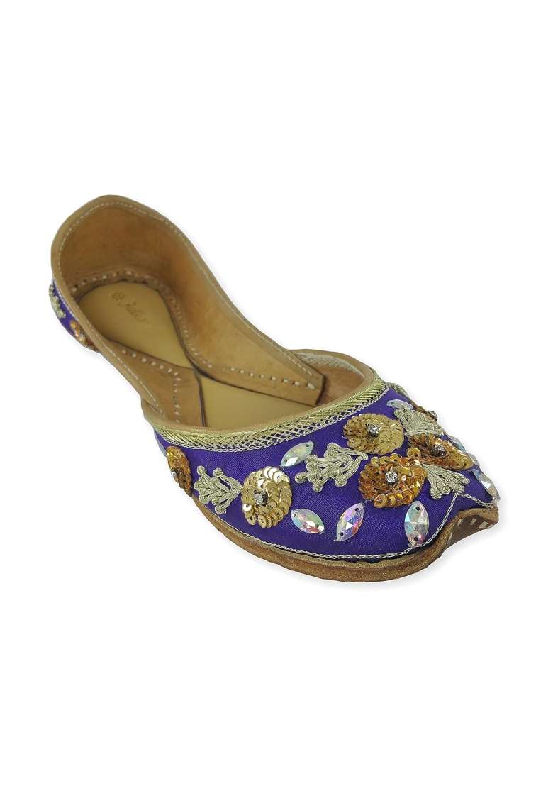 Fulkari Womens Soft Leather Bite and Pinch Free Marigold Gold Flat Jutti Ethnic Shoe - Indya
