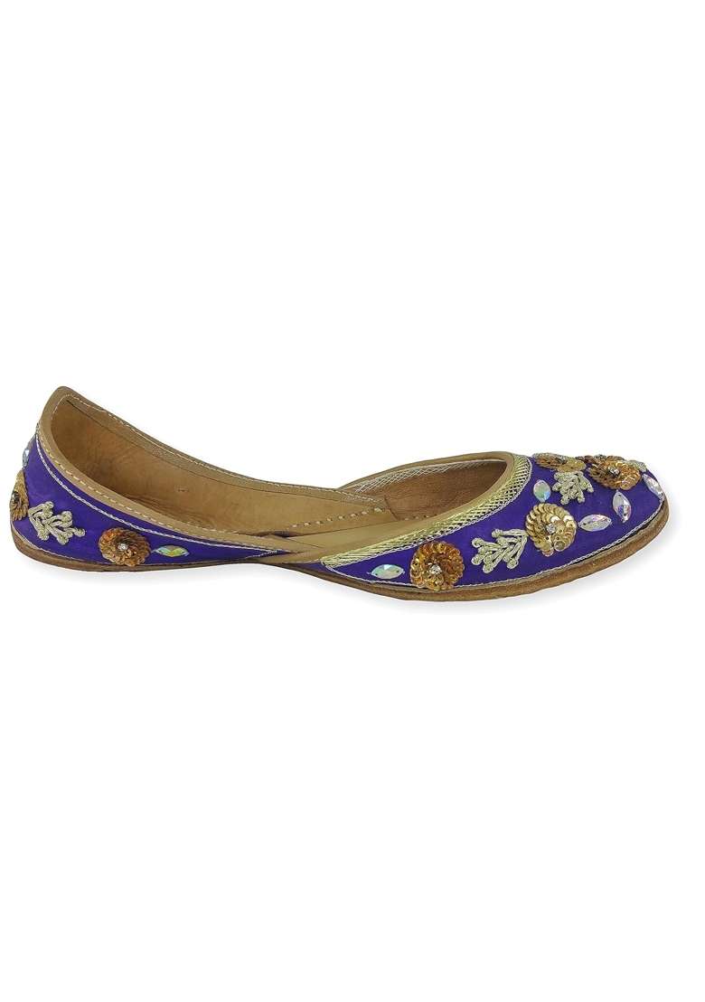 Fulkari Womens Soft Leather Bite and Pinch Free Marigold Gold Flat Jutti Ethnic Shoe - Indya