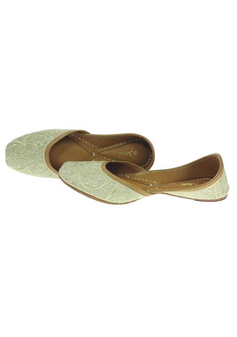 Fulkari Women Bellflower Gold Genuine Soft Leather Embroidered Jutis - Indya