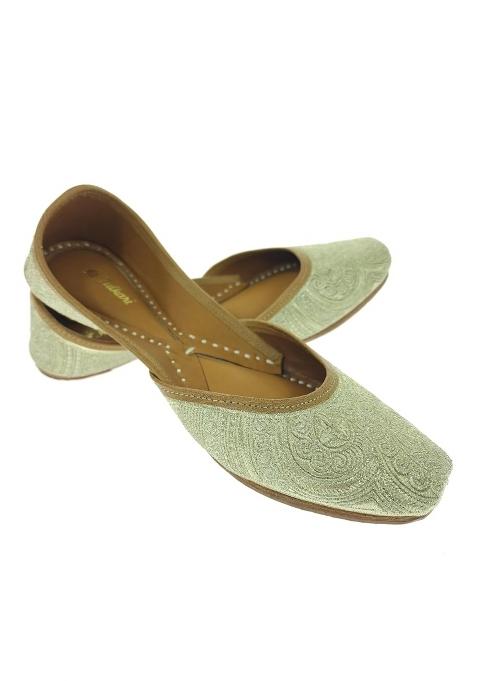 Fulkari Women Bellflower Gold Genuine Soft Leather Embroidered Jutis