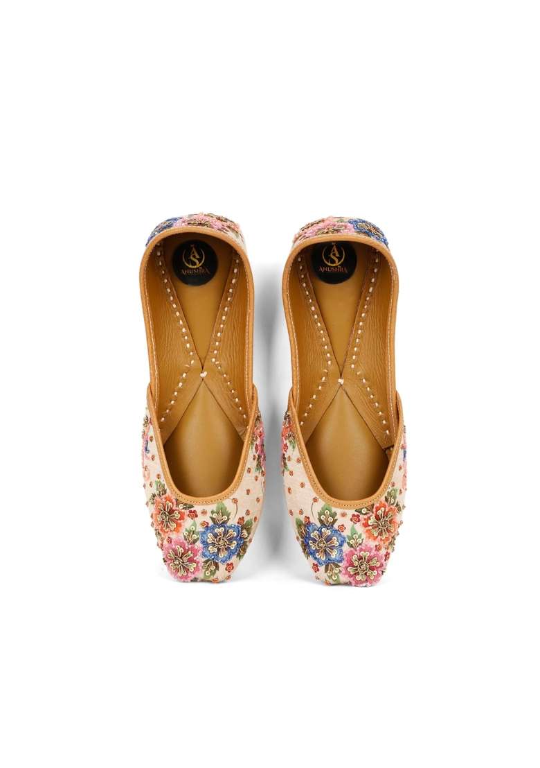 Anushra Nazakat Floral Jutti for Women Handcrafted Multicolor Embroidered Ethnic Footwear Leather Festive - Indya