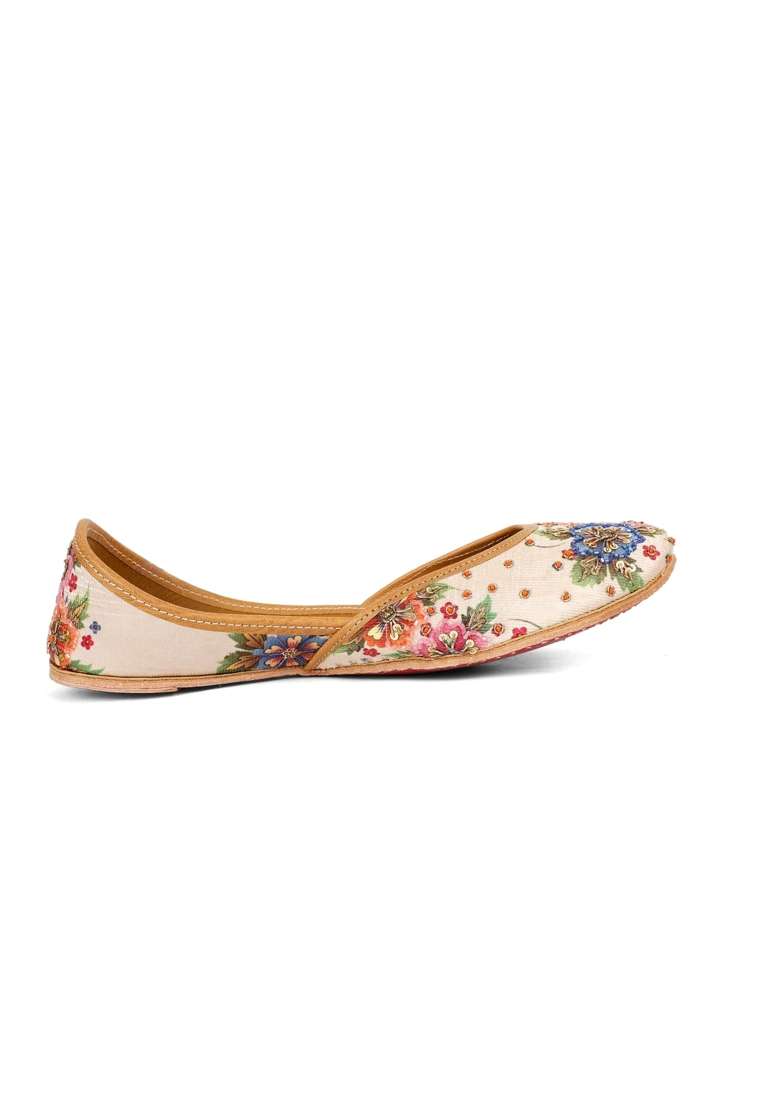 Anushra Nazakat Floral Jutti for Women Handcrafted Multicolor Embroidered Ethnic Footwear Leather Festive - Indya