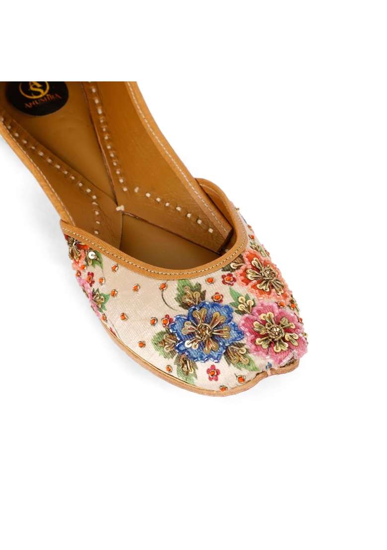 Anushra Nazakat Floral Jutti for Women Handcrafted Multicolor Embroidered Ethnic Footwear Leather Festive - Indya