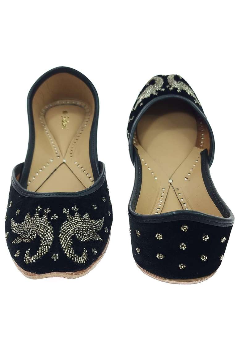 Fulkari Womens Astra Welvet Genuine Soft Leather Embroidered Jutis - Indya
