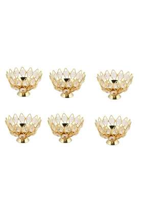 Decorative India Bronze Decor Metal Crystal Lotus Shape Brass Bowl Diya or Pital Jyot Diva or Pooja Pack of 12