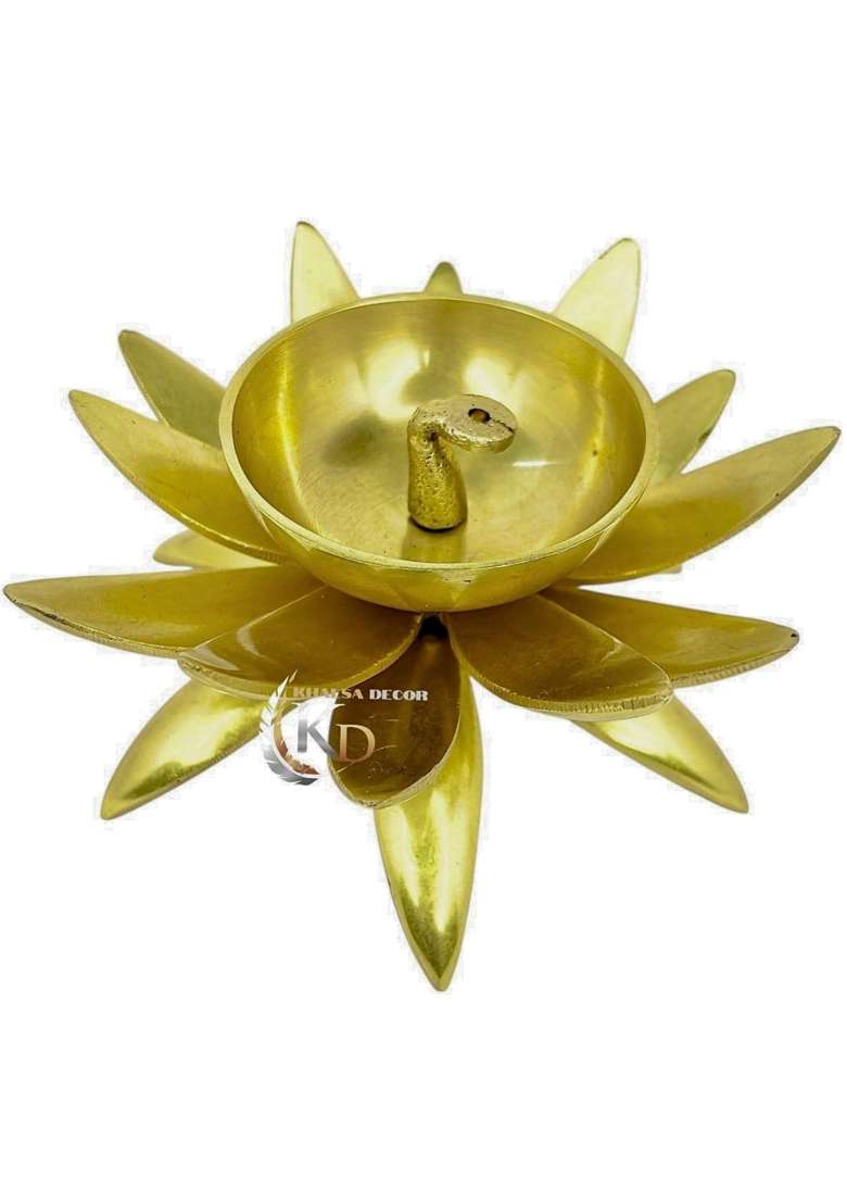 Khalsa Decor Golden Brass Lotus Shape Diya for Pooja Aarti Akhand Jyot Oil Lamp for Home Decor Traditional - Indya