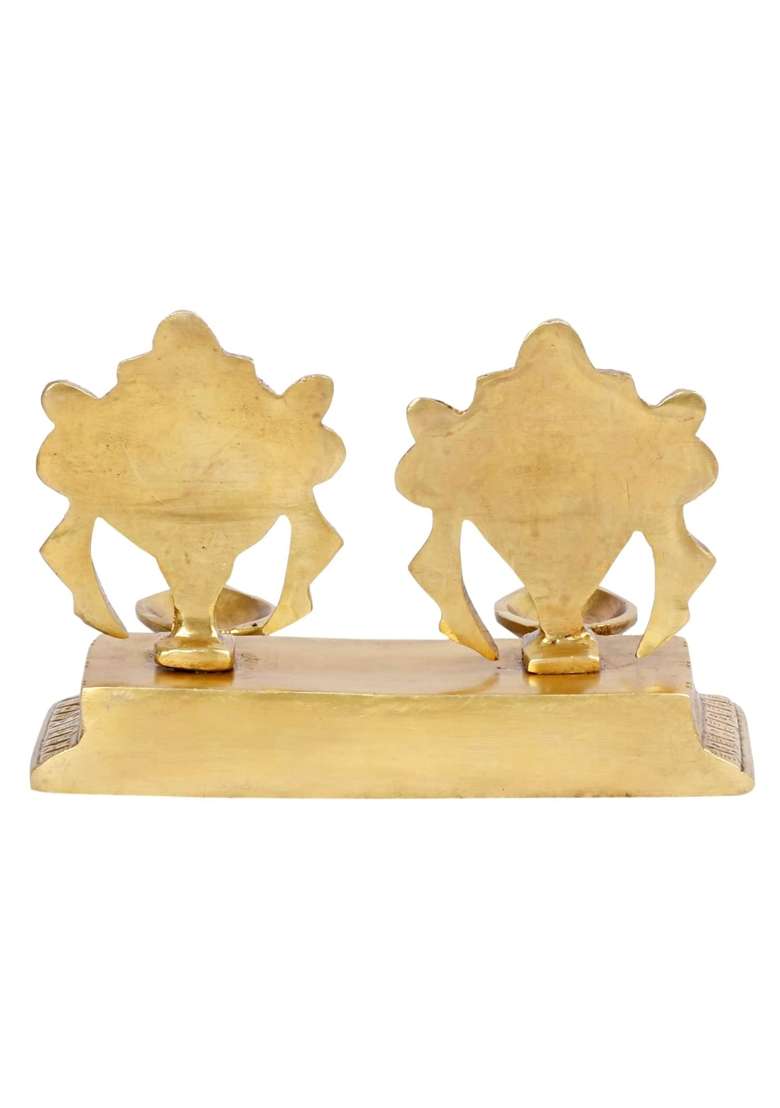Kartique Brass Shankh Chakra Diya Oil Lamp Vishnu Symbols Gold 4 Point 25 Inch - Indya