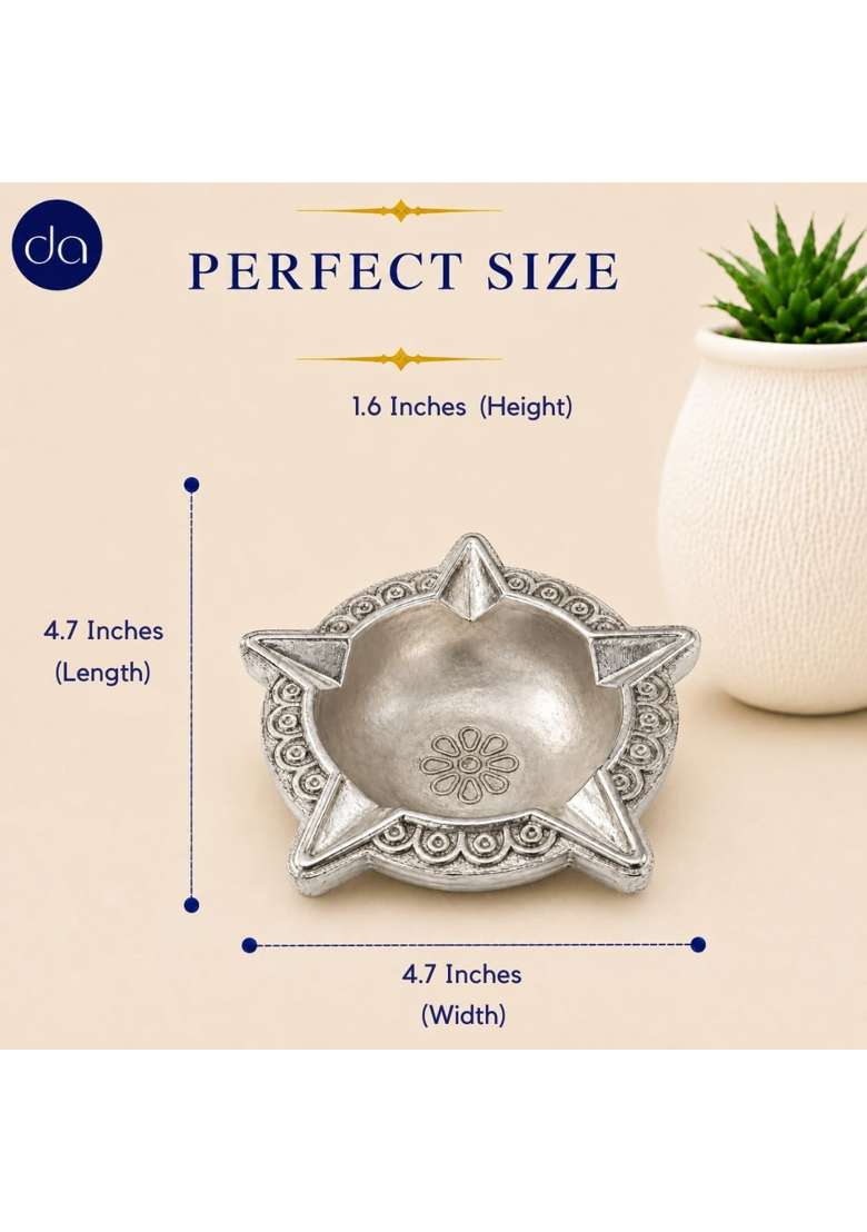 Dev Aastha 999 Silver Plated Panchmukhi Diya for Pooja L Handcrafted 5 Face Deepak for Home Mandir and Office - Indya