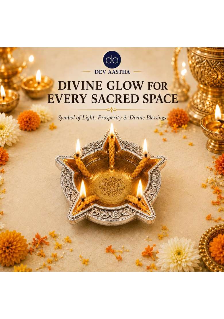 Dev Aastha 999 Silver Plated Panchmukhi Diya for Pooja L Handcrafted 5 Face Deepak for Home Mandir and Office - Indya