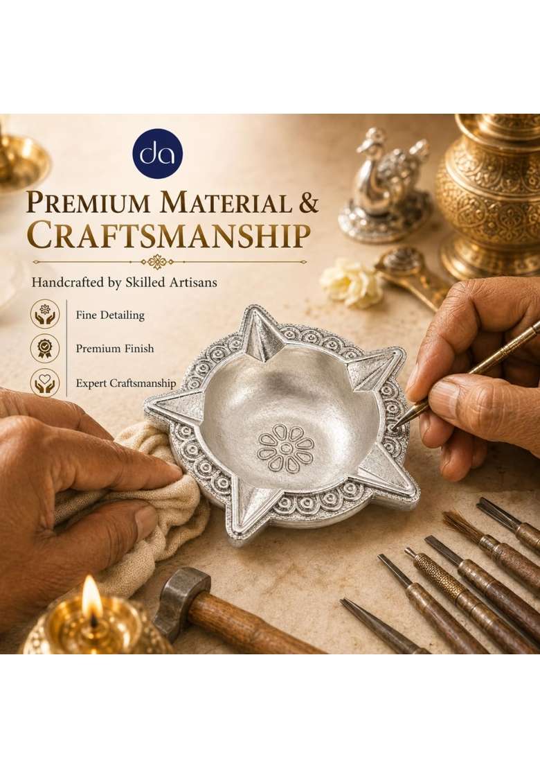 Dev Aastha 999 Silver Plated Panchmukhi Diya for Pooja L Handcrafted 5 Face Deepak for Home Mandir and Office - Indya