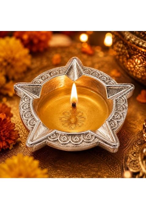 Dev Aastha 999 Silver Plated Panchmukhi Diya for Pooja L Handcrafted 5 Face Deepak for Home Mandir and Office