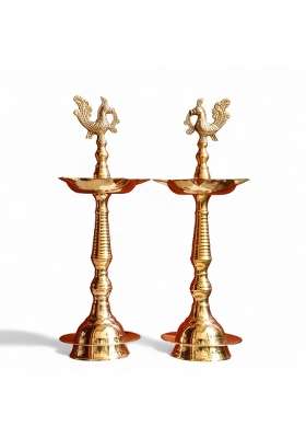Raisom Golden Kerala Brass Samai Diya for Pooja Big Size Pack of 2
