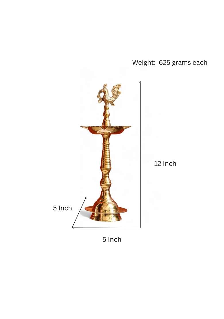 Raisom Golden Kerala Brass Samai Diya for Pooja Big Size Pack of 2 - Indya