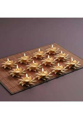 Craftvatika Golden Brass Diyas for Puja Diwali Decoration Diya Oil Lamp Stand Festive Diya Diwali Set of 12