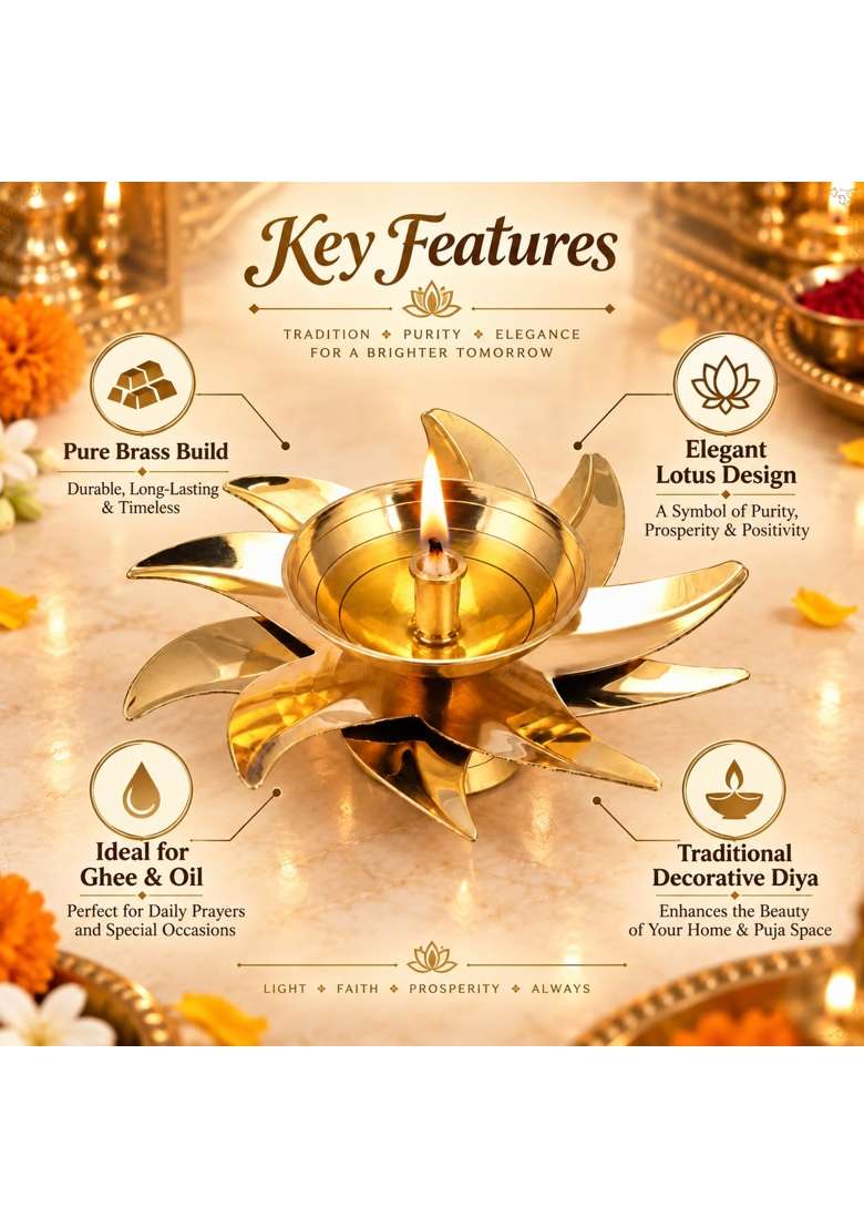 Craftvatika Golden Brass Diyas for Puja Diwali Decoration Diya Oil Lamp Stand Festive Diya Diwali Set of 12 - Indya