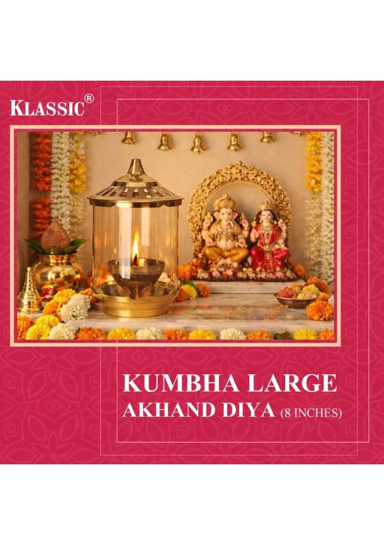 Klassic Kumbha 8 Inch with Borosilicate Glass Shade Wick Holder and Brass Lid Pack of 1 - Indya