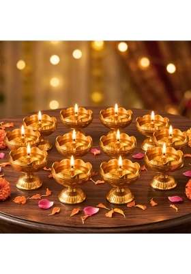Brass Diya Pure Brass Traditional Oil Puja Lamp for Temple Mandir Festival Decoration Set of 12