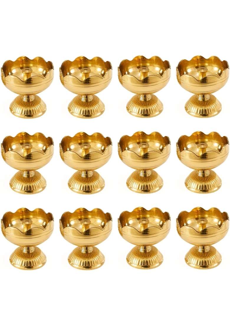 Brass Diya Pure Brass Traditional Oil Puja Lamp for Temple Mandir Festival Decoration Set of 12 - Indya