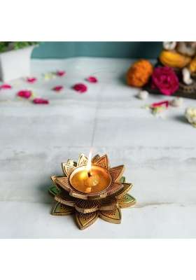 Jaszz Art Brass Small Diya Oil Lamp 3 Point 9IN Long 500 G Home Decor