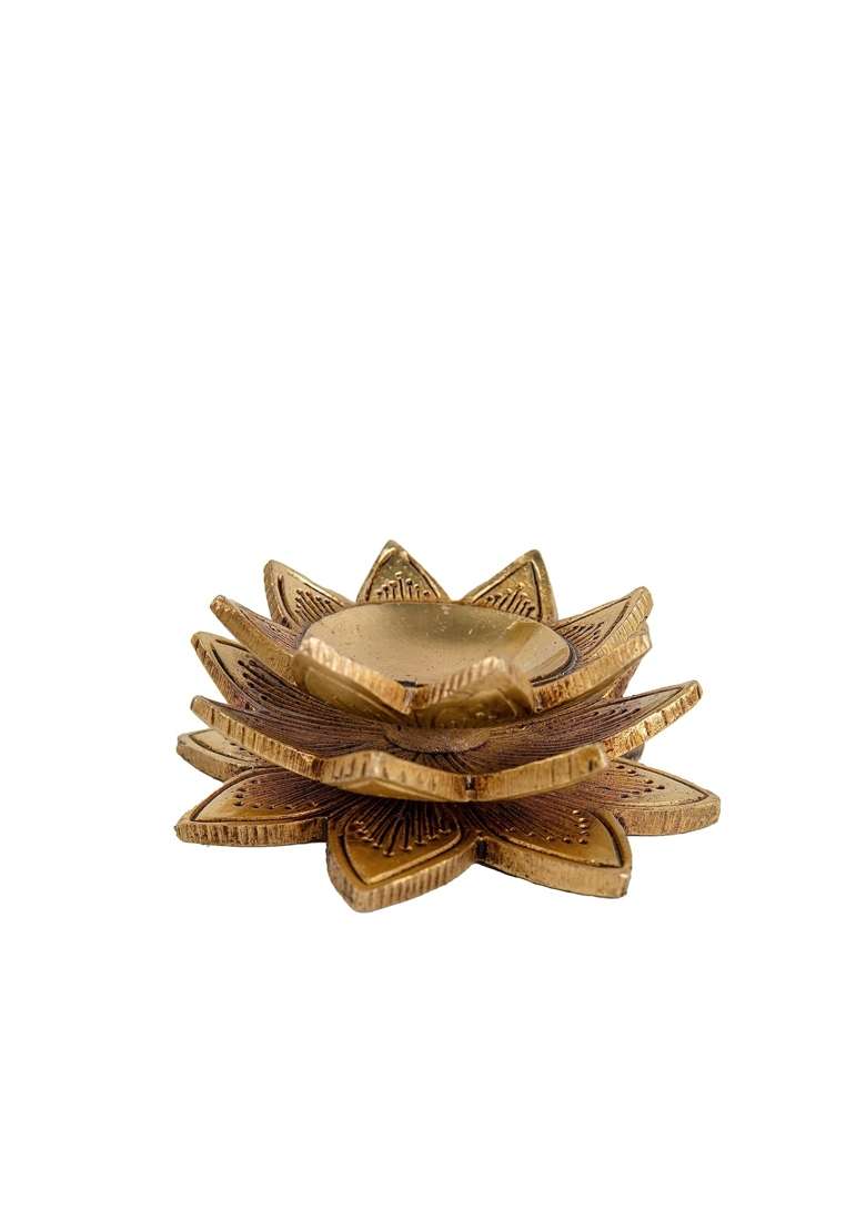 Jaszz Art Brass Small Diya Oil Lamp 3 Point 9IN Long 500 G Home Decor - Indya