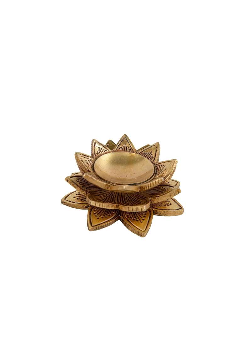Jaszz Art Brass Small Diya Oil Lamp 3 Point 9IN Long 500 G Home Decor - Indya