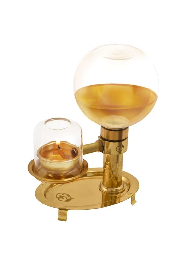Kraftsun India Akhand Deep Brass Diya with Glass Oil Container 250 ML - Indya