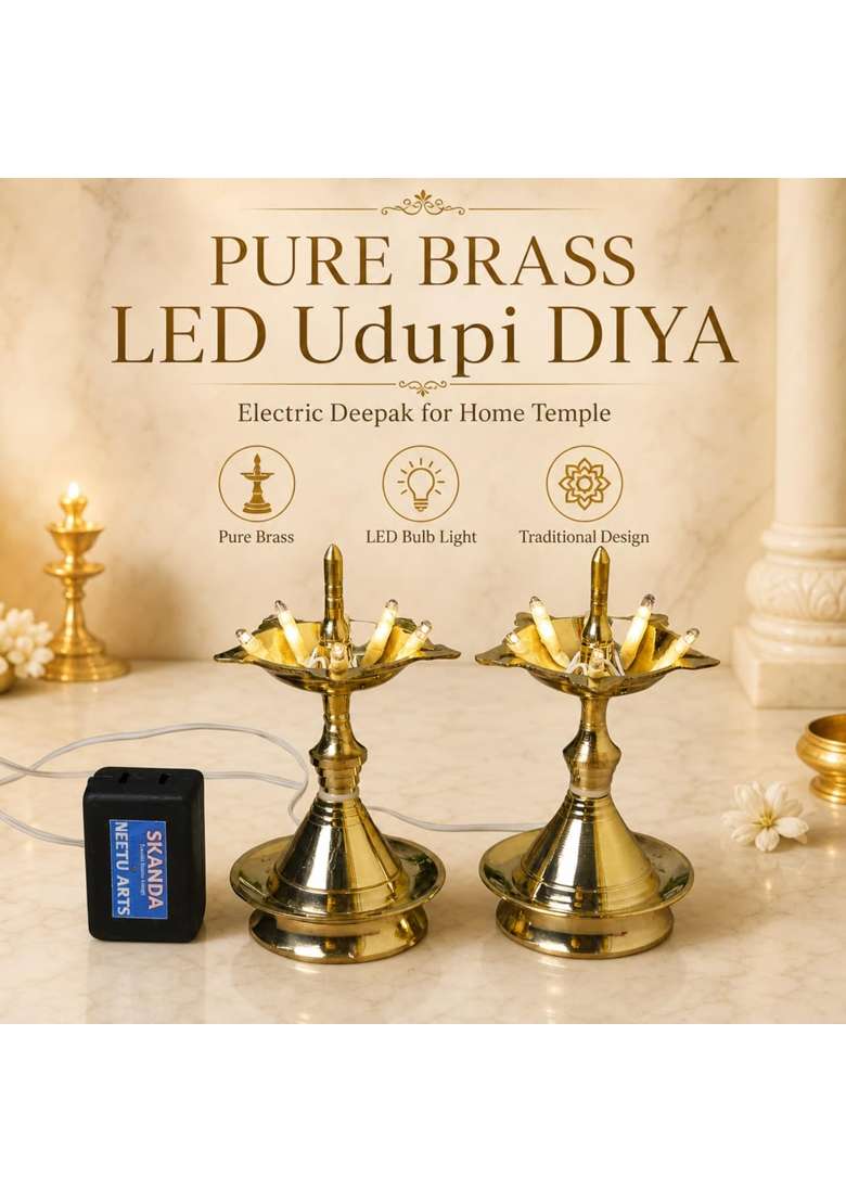 Neetu Arts Gold Pure Brass LED Bulb Light Electric Udupi Diya Deep Deepak - Indya