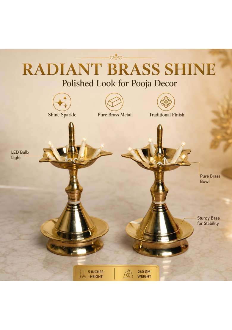 Neetu Arts Gold Pure Brass LED Bulb Light Electric Udupi Diya Deep Deepak - Indya