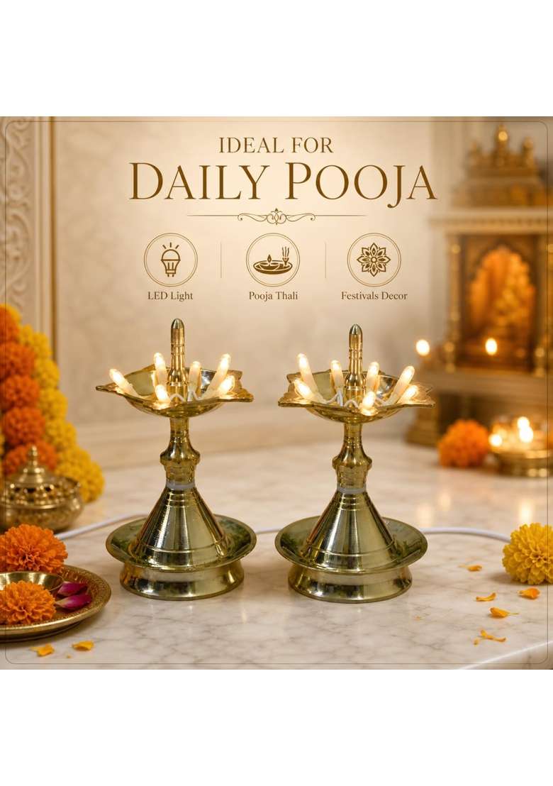 Neetu Arts Gold Pure Brass LED Bulb Light Electric Udupi Diya Deep Deepak - Indya