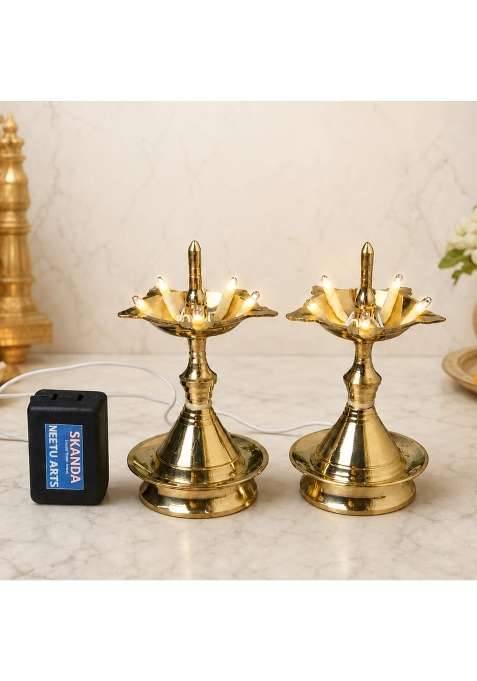 Neetu Arts Gold Pure Brass LED Bulb Light Electric Udupi Diya Deep Deepak