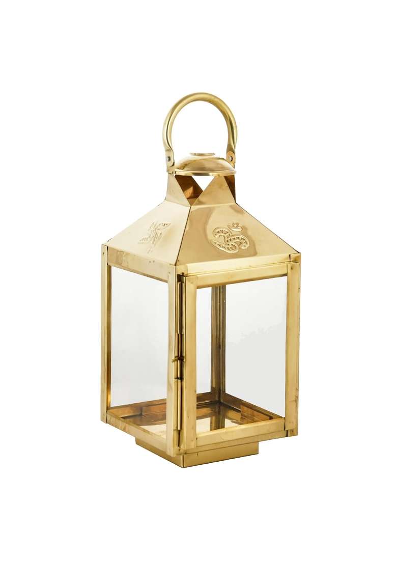 Houzzplus Gold Handicraft Akhand Diya with Glass Cover Brass Akhand Diya for Home Temple Puja - Indya