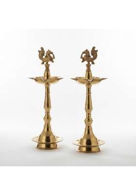 Brass Golden Diya Kerala Samai Peacock Samayi Diya 10 Inch Traditional Oil Lamp Deepak Lamp Kutthu Vilakku