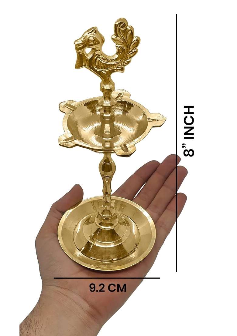 Satvik Gold 2 Pc Set of Brass Kerala Samai Diwali Deepak for Puja Pooja Step Diya Lamp Peacock Kutthu Vilakku - Indya