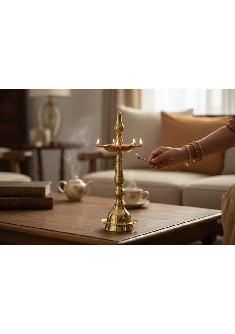 Brass Diwali Puja Oil Diya Kashi Samayi for Guft and Puja Height 12 Inch Fancy Samayi - Indya