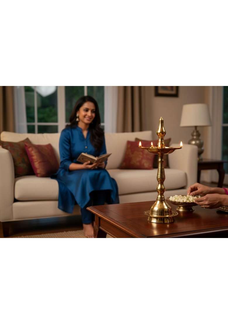 Brass Diwali Puja Oil Diya Kashi Samayi for Guft and Puja Height 12 Inch Fancy Samayi - Indya