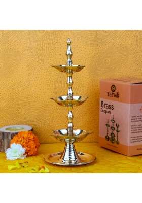 Satvik 3 Step Brass Kalash Kerala Diya Traditional Samai Oil Lamp for Home Temple Vastu Decor Diwali Pack of 1